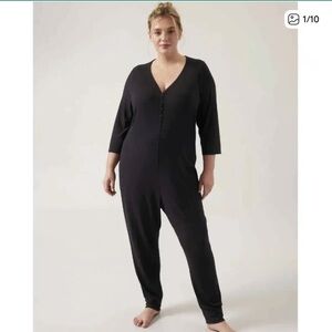 Athleta Wind Down Sleep Romper Black Waffle Knit Size 3X